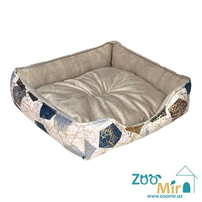 Zoomir, лежак для мелких пород собак и кошек, 42x42x12 см (размер S) (цвет: бежевый с рисунком)