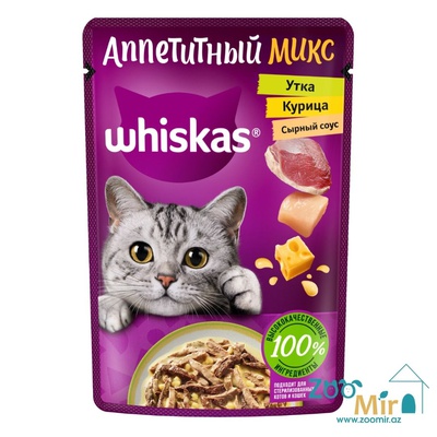 Whiskas "Аппетитный Микс", влажный корм для кошек, со вкусом, утки и курицы в сливочном соусе, 75 гр