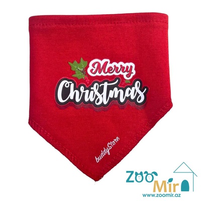 Buddy Store, Merry Christmas, бандана платок на шею, для собак мини пород и кошек, 13х15 см (цвет: красный)