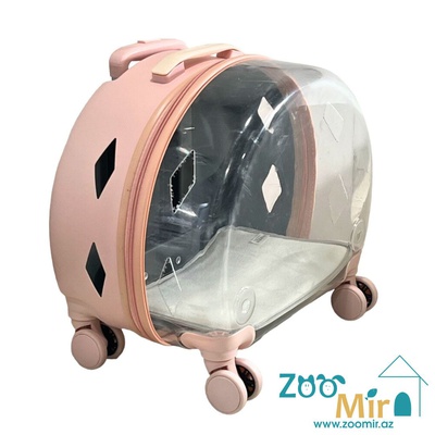 TU, пластиковый прозрачный чемодан на колесиках, для собак и кошек, 45х40х27 см (цвет: розовый)
