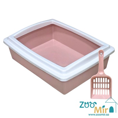 KI, пластиковый лоток прямоугольной формы, оснащенный бортиком, для котят и кошек, 38х29х12  см (цвет: розовый)