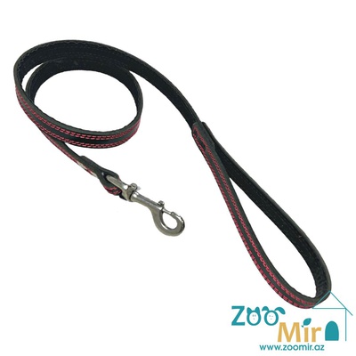 ZooMir, кожаный поводок для собак средних пород, 130 см х 20 мм (цвет: черный с розовой строчкой)