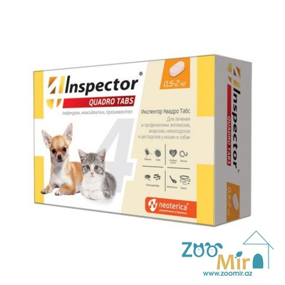 Inspector Quadro Tabs, таблетка от клещей, блох и гельминтов для собак и кошек, весом от 0.5 кг до 2 кг (цена за 1 таблетку)