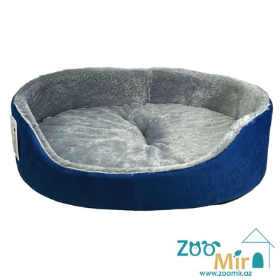 ZooMir, модель лежаки "Матрешка" для мелких пород щенков и котят, 47х36х12 см (размер M)(цвет: синий с серым мехом)