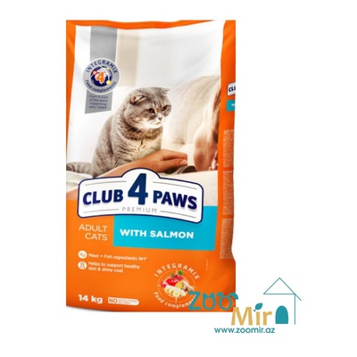 Club 4 paws, сухой корм для взрослых кошек с лососем, 14 кг (цена за 1 мешок)