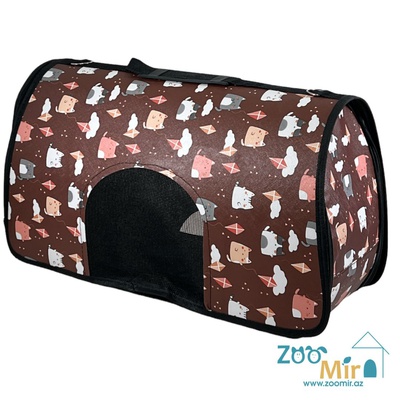 KI, сумка-переноска для мелких пород собак и кошек, 29х51х22 см (Размер L, цвет: коричневый с котятами) (товар с браком)