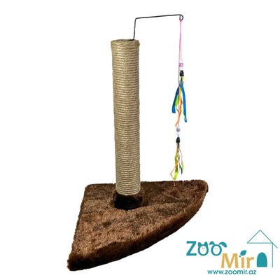 ZooMir, когтеточка с угловым основанием и с вращающейся игрушкой на верху, для котят и кошек, 42х30х30 см (размер S)(цвет: коричневый)