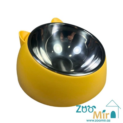TU, металлическая миска с пластмассовым основанием, для котят и кошек, 18 х 9 см (цвет: желтый)