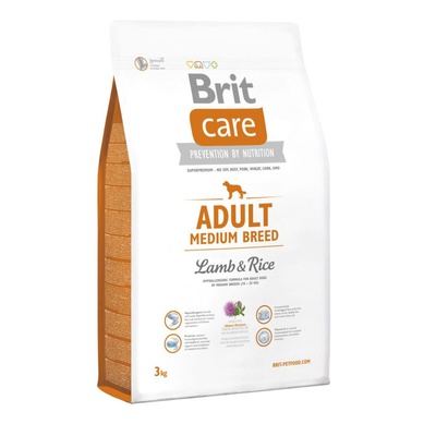 Brit Care, Adult Medium Breed Lamb & Rice, cухой гипоаллергенный корм для собак средних пород с весом от 10 до 25 кг (ягненок и рис), 3 кг .
