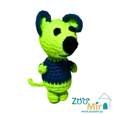 ZooMir, игрушка вязанная в форме мышки, для собак мелких пород, котят и кошек, 13 см (цена за 1 игрушку)(цвет: салатовый)