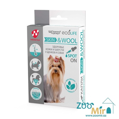 Mr.Bruno EcoLife Skin and Wool Spot-On, красоты и здоровье шерсти, препарат для наружного применения, для щенков и собак, 10 мл