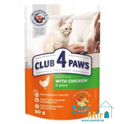 Club 4 paws, влажный корм для котят с курицей в соусе, 80 гр