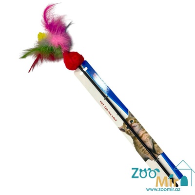 CatToy, игрушка дразнилка, удочка с меховым шаром и колокольчиком, 40 см (выпускается в разных цветах ) (цена за 1 игрушку)