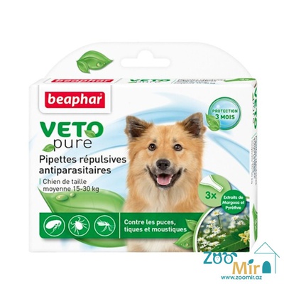 Beaphar Veto Pure, раствор для наружного применения (на холку) против клещей, блох, вшей и власоедов, для для собак весом до 15-30 кг (цена за 1 пипетку)