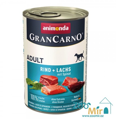 Gran Carno Adult, влажный корм для собак с говядиной, лососем и шпинатом, 800 гр