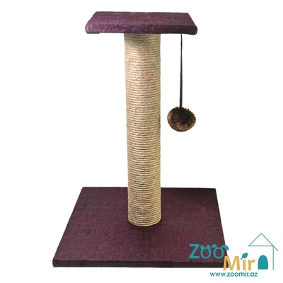 Zoomir, когтеточка с квадратным основанием и полкой на верху для кошек и котят, 54х40х40 см (размер M)(цвет: рубин)