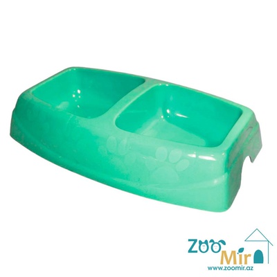 CadoPet, пластиковая двойная миска для собак мелких пород и кошек, 2х0.15л (цвет: ментол)