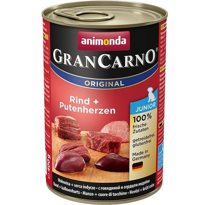 Gran Carno Junior, влажный корм для щенков с говядиной и сердцем индейки, 400 гр.