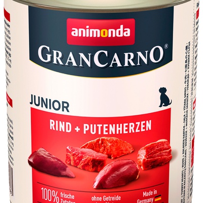 Gran Carno Junior, влажный корм с говядиной и сердцем индейки для щенков, 800 гр