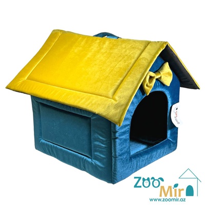 Zoomir, модель "Домик" для мелких пород собак и кошек, 40х35х40 см (цвет: желтый с бирюзовым 2)