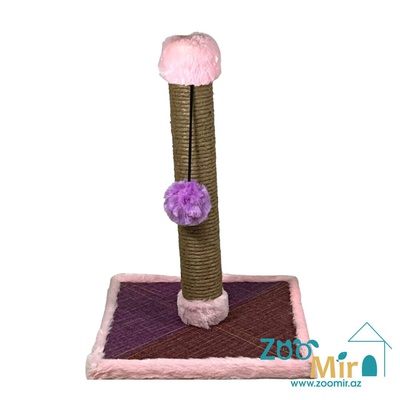 Zoomir "Pink", когтеточка с квадратным комбинированным (коричневый и фиолетовый) основанием, для котят и кошек, 42х30х30 см (размер S)