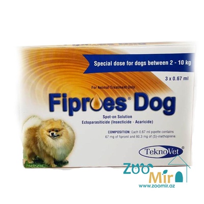 Fiproes, раствор для наружного применения (на холку) против клещей, блох, вшей,  для собак весом от 2 кг до 10 кг (цена за 1 пипетку)