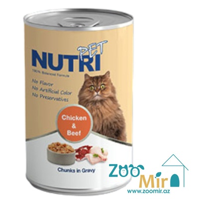 NutriPet, консервы для кошек со вкусом курицы и говядины, соус, 425 гр