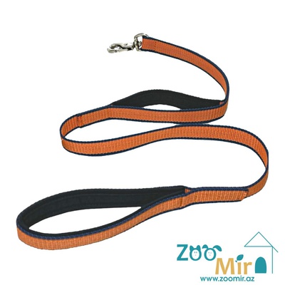 ZooMir, брезентовый поводок с двумя хватами, 1-ая длина 40 см, 2-ая длинна 130 см и бычьим карабином, для собак крупных пород (цвет: оранжевый)