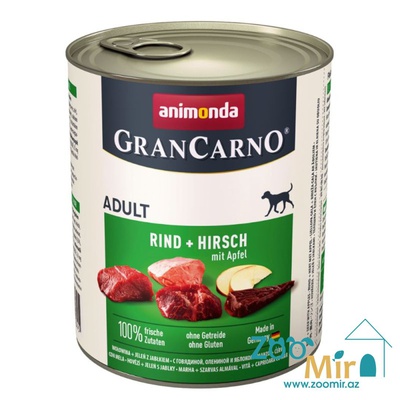 Gran Carno Adult, влажный корм для собак с говядиной, олениной и яблоком, 800 гр