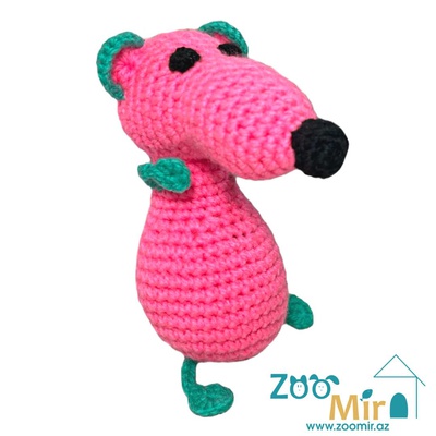 ZooMir, игрушка вязанная в форме мышки, для собак мелких пород, котят и кошек, 15 см (цена за 1 игрушку)(цвет: розовый)