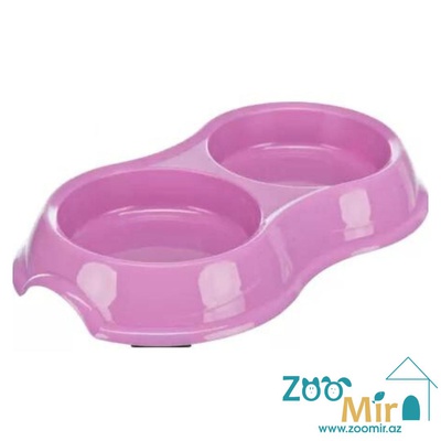 Trixie, пластиковая двойная миска для собак мелких пород и кошек, 2х0.2л (цвет: розовый)