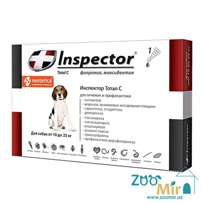 Inspector Total С, раствор для наружного применения (на холку) против блох, клещей и дегельминтизация, для собак весом от 10 кг до 25 кг (цена за 1 пипетку)