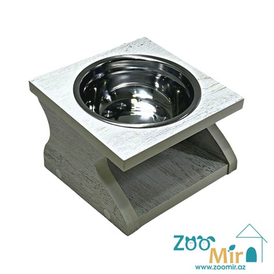 ZooMir, металлическая миска с деревянным основанием, для щенков и собак малых пород, 20х20х12.5 см