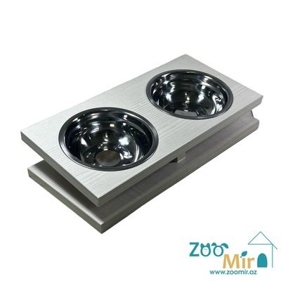 ZooMir, металлические миски с деревянным основанием, для собак малых пород, котят и кошек, 37х18х9 см (цвет: кофейный)