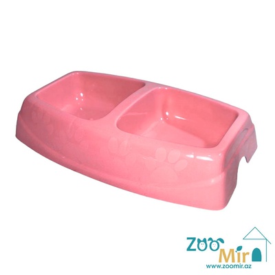 CadoPet, пластиковая двойная миска для собак мелких пород и кошек, 2х0.15л (цвет: розовый)
