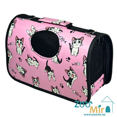 KI, сумка-переноска для мелких пород собак и кошек, 29х51х22 см (Размер L, цвет: розовая с котятами)