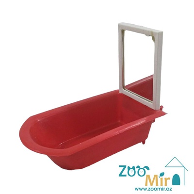 Купалка для птиц в форме ванны с зеркалом, 15 х 7.5 х11.5 см (цвет: красный)