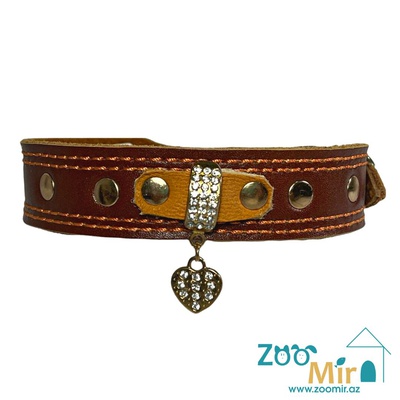 Zoomir, кожаный ошейник для малых пород собак, 29 - 37 см х 23 мм (цвет: коричневый с коричневой строчкой)