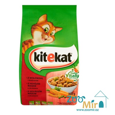 Kitekat, сухой корм для взрослых кошек с говядиной и овощами, 300 гр (цена за 1 пакет)