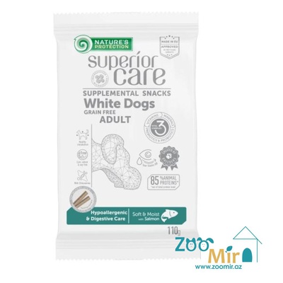 Nature's Protection Superior Care White Dogs Grain Free Hypoallergenic & Digestive Care, Лакомство для собак всех пород с белой или светлой шерстью с лососем, гипоаллергенный, 110 гр