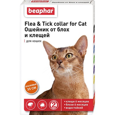 Beaphar Flea & Tick ошейник от блох и клещей для кошек, оранжевый, 35 см.