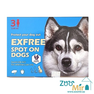 Exfree Spot On Dogs, раствор для наружного применения (на холку) против клещей, блох, вшей и власоедов (инсектоакарицидов) для собак весом от 20 до 40 кг (цена за 1 пипетку)