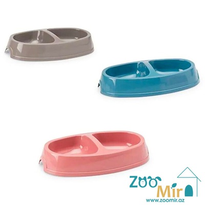 Savic, пластиковая двойная миска для собак мелких пород и кошек, 2х0.15л (цвет: синий)