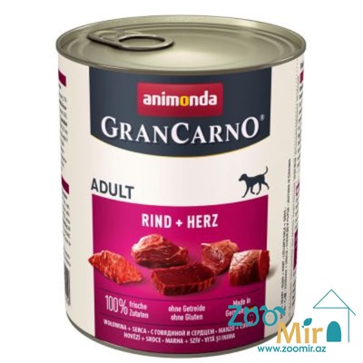 Gran Carno Adult, влажный корм для собак с говядиной и сердцем, 800 гр