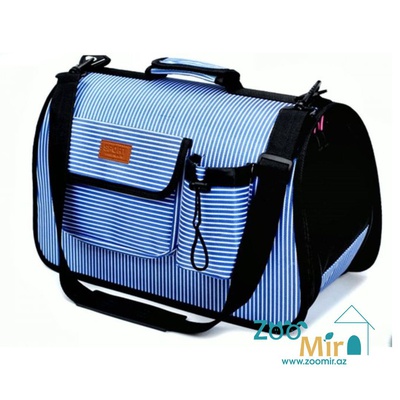 KI, сумка-переноска для мелких пород собак и кошек, 28х54х21 см (Размер L, цвет: синий в полоску)