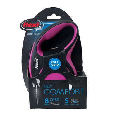 Flexi New Comfort, тросовый поводок-рулетка для собак длиной 8 метров, весом до 12 кг (трос), размер S, цвет: розово-черный