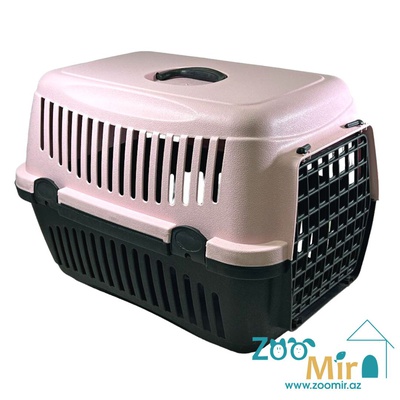 KI №3, переноска для малых и средних пород собак и крупных кошек, 55х39х40 см (цвет: черно-розовый)