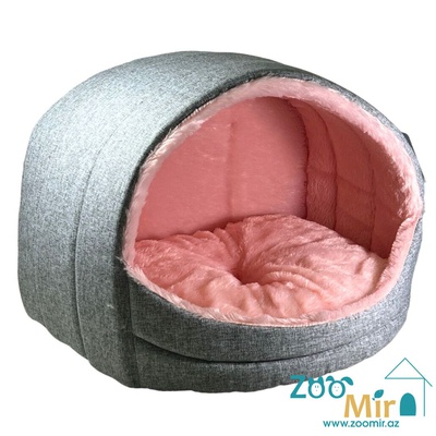 Zoomir, модель "Ракушка" для мелких пород собак и кошек, 50х40х38 см (размер L)(цвет: серый с розовым мехом )