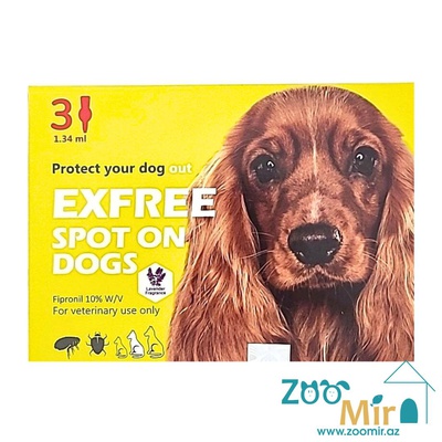 Exfree Spot On Dogs, раствор для наружного применения (на холку) против клещей, блох, вшей и власоедов (инсектоакарицидов) для собак весом от 10 до 20 кг (цена за 1 пипетку)