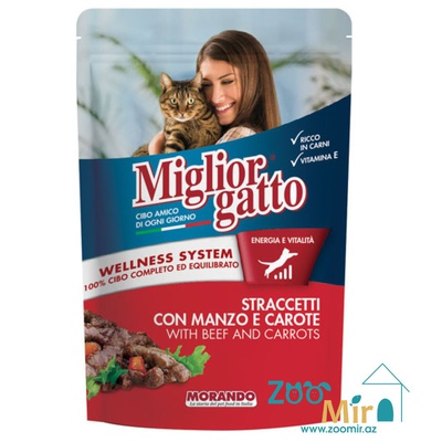 Miglior gatto, влажный корм для кошек с говядиной и морковью, 100 гр